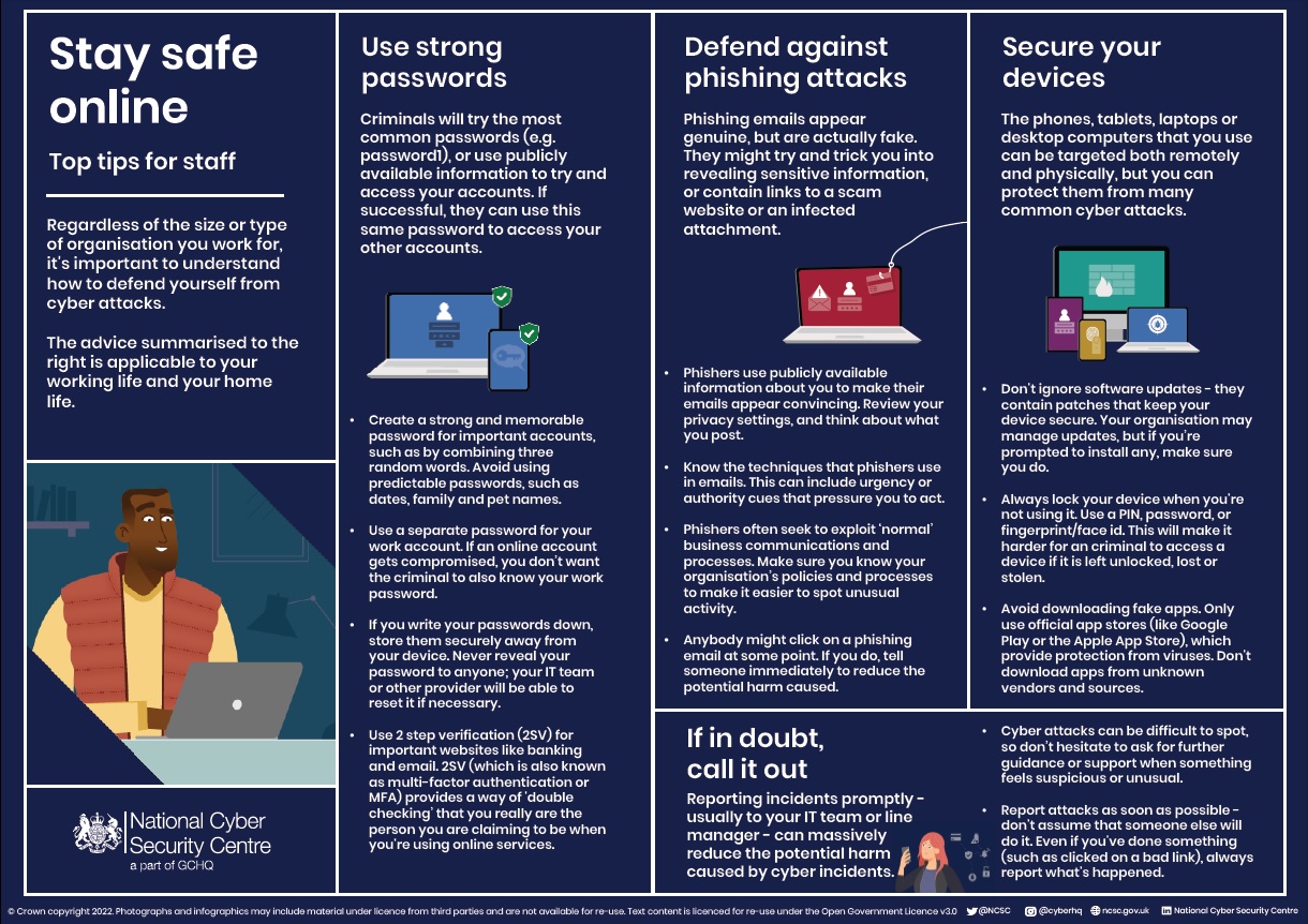 NCSC provides tips to help staff keep organisations safe online