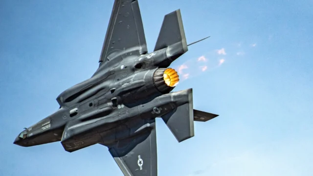Maj. Kristin Wolfe, F-35A Lightning II Demonstration Team commander, performs an aerial maneuver during the Reno Air Races in Reno, Nev., Sept. 19, 2021. The demonstration team is based out of Hill Air Force Base, Utah. (U.S. Air Force photo by Tech. Sgt. Nicolas Myers)