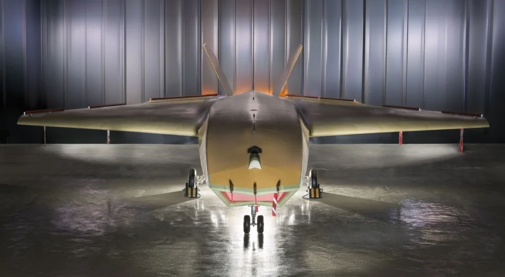 BAE Systems unveiled its first production-standard Brontanax CCA demonstrator during the 2026 Farnborough International Airshow. The platform is expected to completed its maiden flight in 2027. Image: BAE Systems