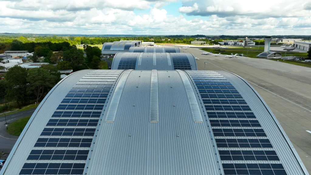 Farnborough Airport sustainability - solar installation on roof