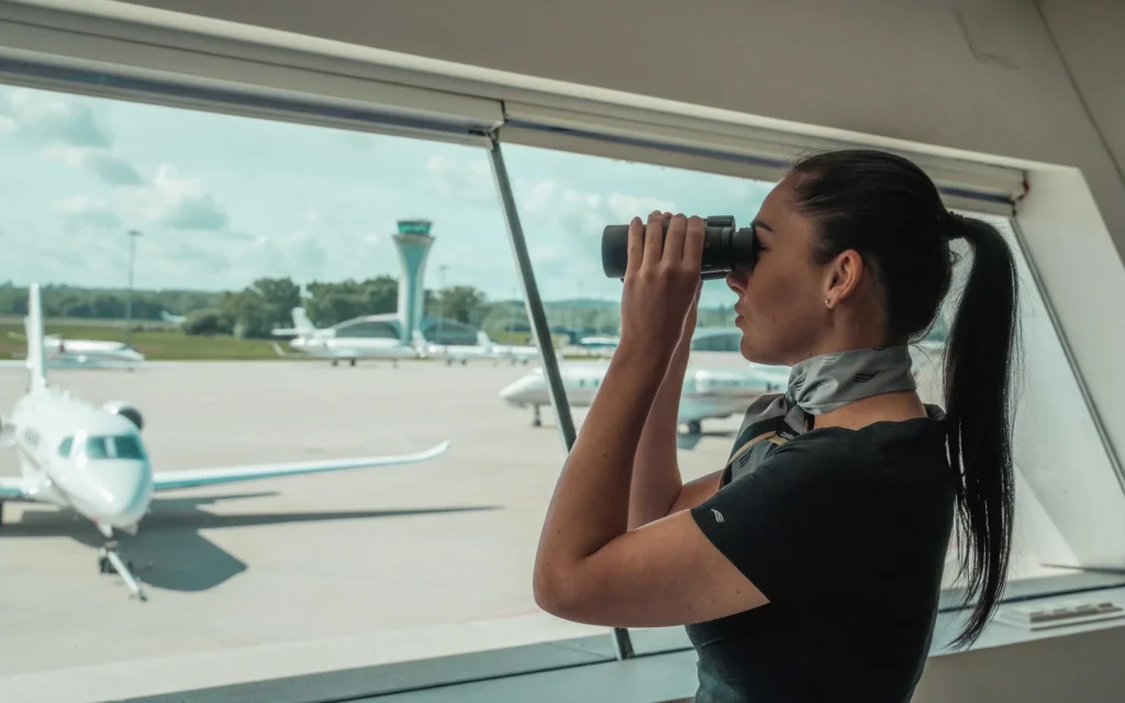 Farnborough Airport worker looking out over the apron