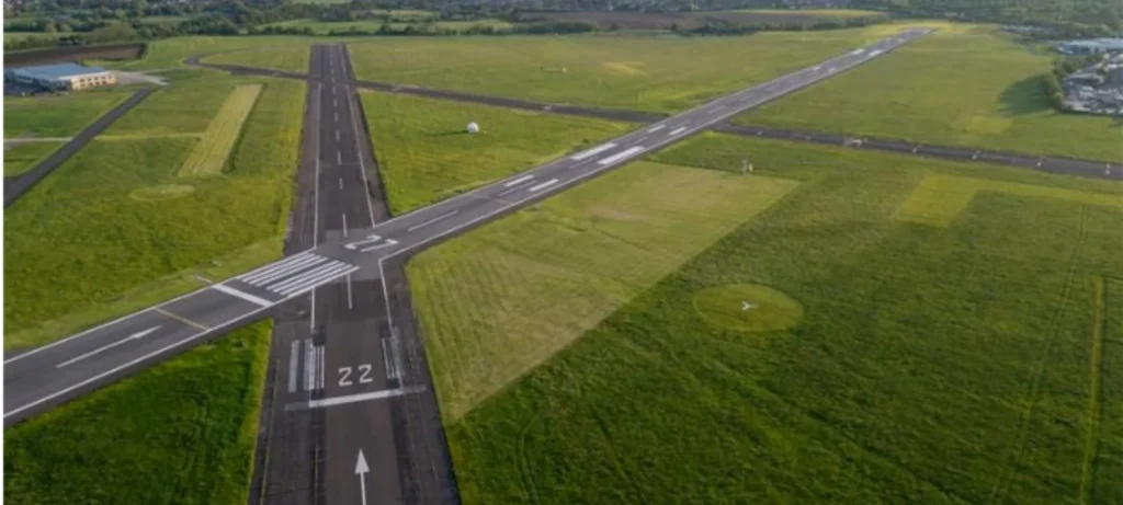 Gloucestershire Airport features two tarmac runways
