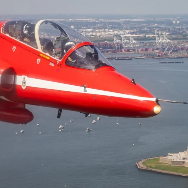 Red Arrows fly over the Statue of Liberty during US 250th celebrations on July 4