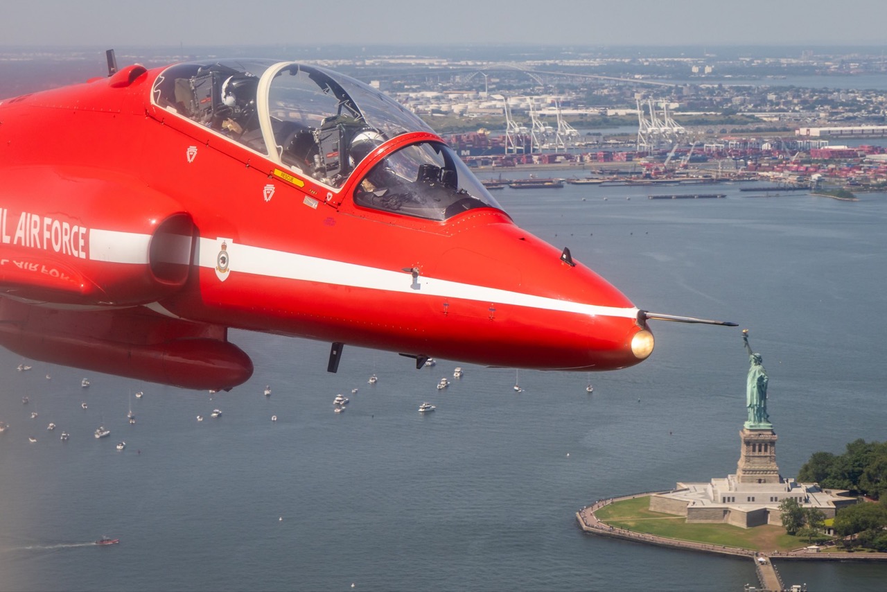 Red Arrows fly over the Statue of Liberty during US 250th celebrations on July 4