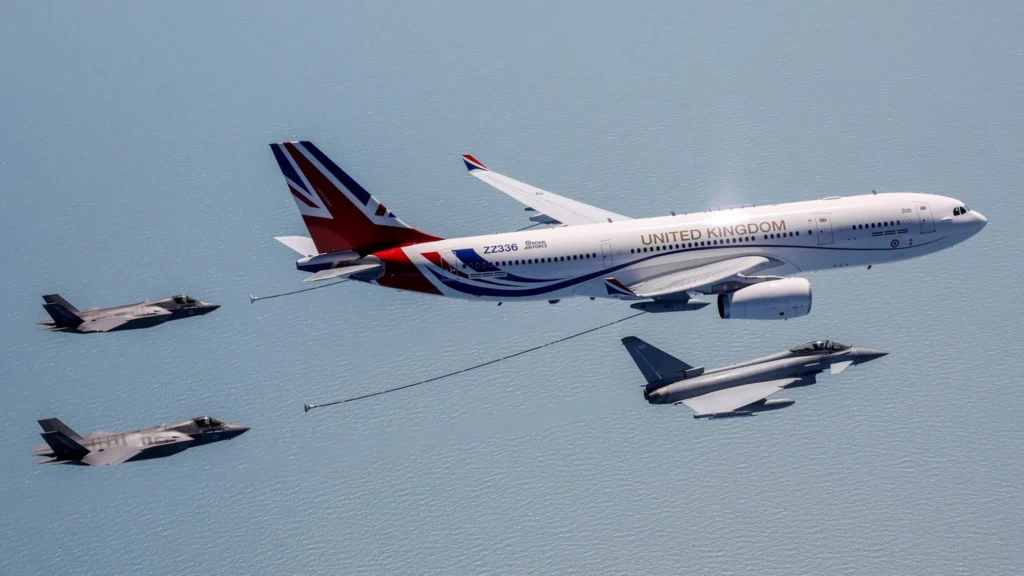 Royal Air Force Airbus A330 MRTT Voyager conducting aerial refuelling