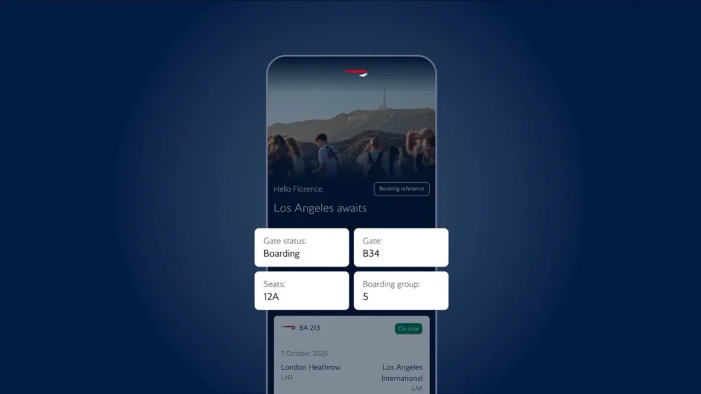 British Airways app day of travel