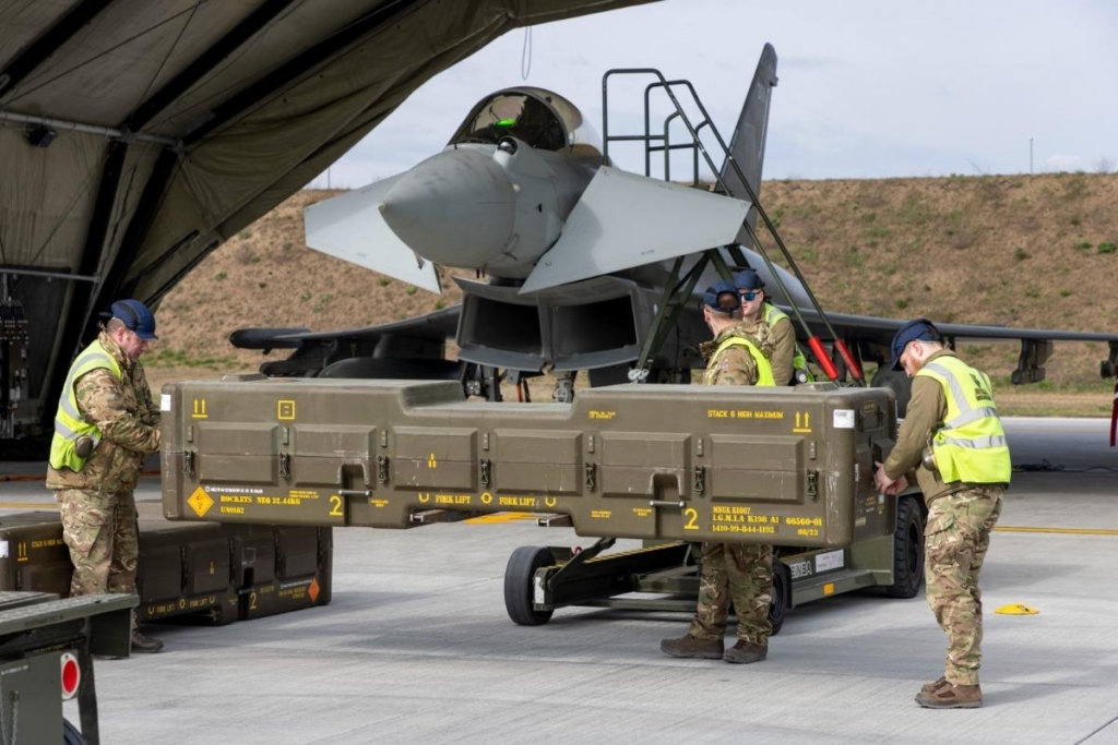 Maintainer from the UK Royal Air Force prepare a Eurofighter Typhoon at Borcea Air Base in Romania. This deployment marked a shift from NATO’s Air Policing mission to a broader Air Defence role for NATO's Integrated Air and Missile Defence (IAMD) framework.