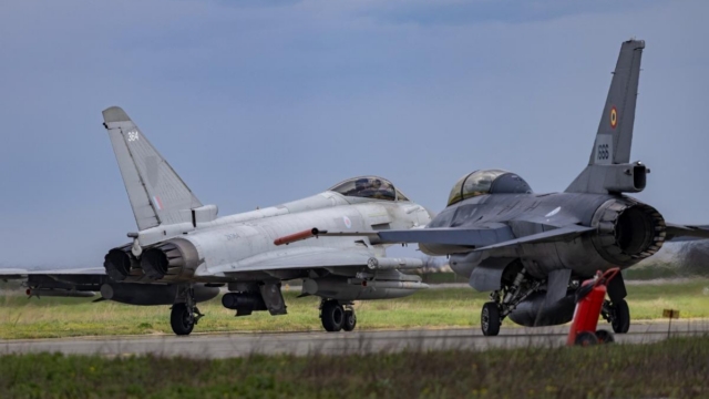 UK Royal Air Force Eurofighter Typhoons tax on the runway of Borcea Air Base in Romania. The UK Royal Air Force has concluded its NATO enhanced Air Policing deployment (eAP) safeguarding NATO airspace on the Alliance's south-eastern flank.
