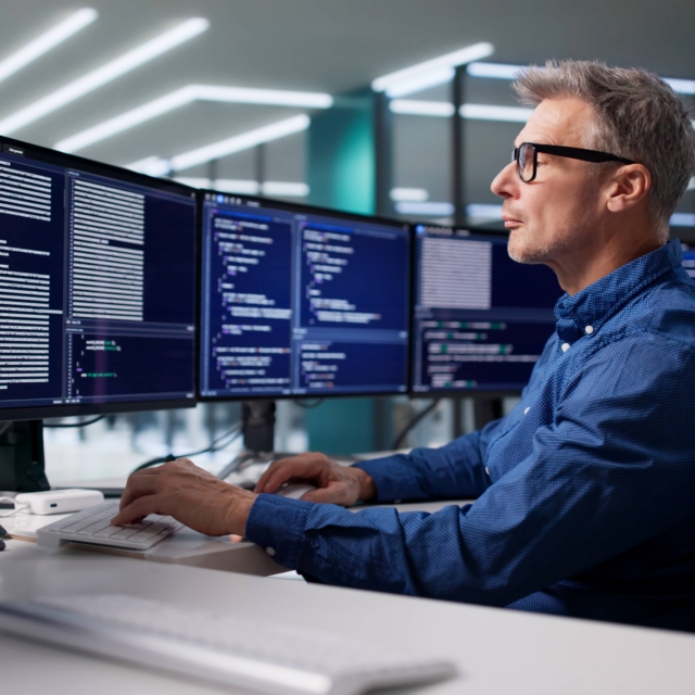 Cyber security being done by a man on a computer
