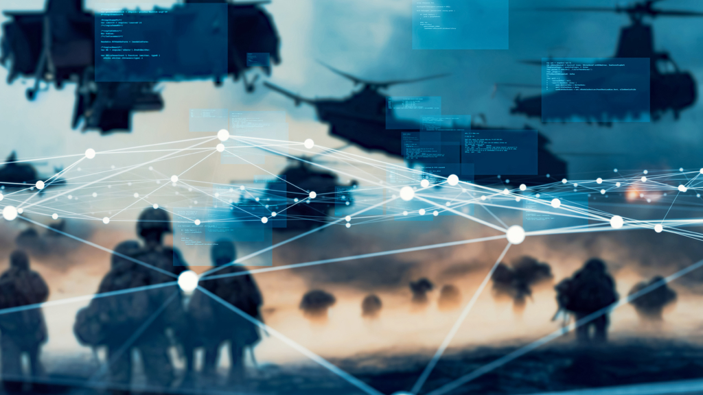 Networked battlefield illustration of military using AI