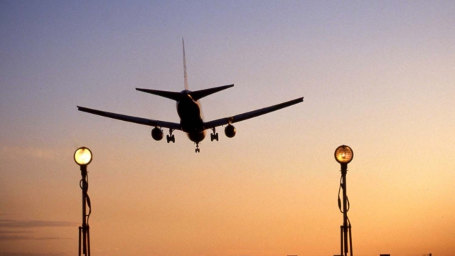 Aircraft landing at Heathrow Airport
