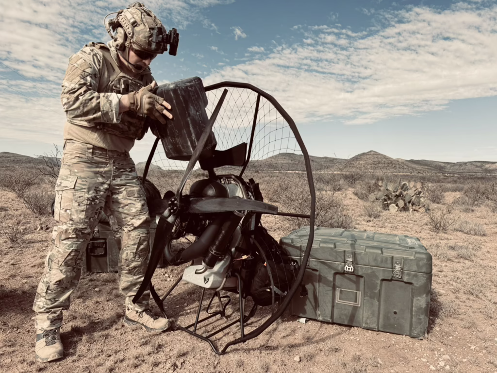 Blakcro military paraglider in a backpack