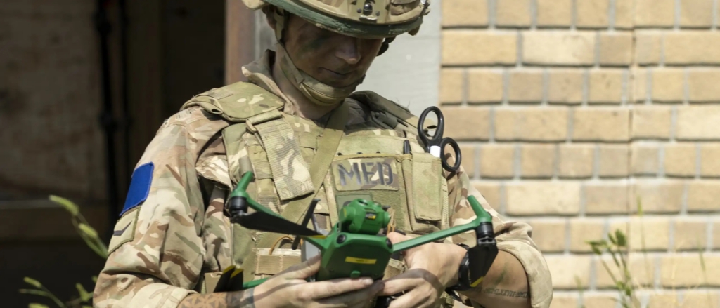 British Army medic with drone