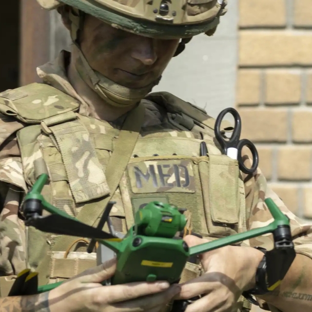 British Army medic with drone