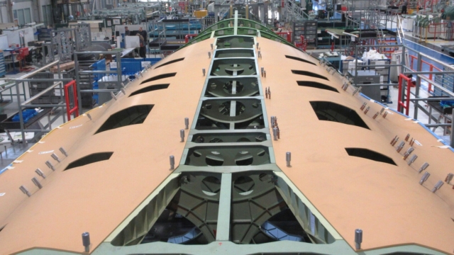 The bulbous central fuselage section of BAE Systems' CAFD demonstrator is seen underway at the firm's facility in Samlesbury, Lancashire, in July 2026. Image: BAE Systems