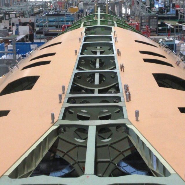 The bulbous central fuselage section of BAE Systems' CAFD demonstrator is seen underway at the firm's facility in Samlesbury, Lancashire, in July 2026. Image: BAE Systems
