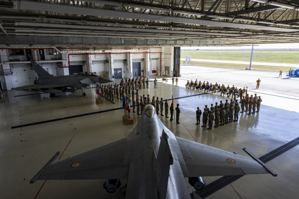 A handover ceremony was held at the Romanian Air Force's 86th Air Base to mark the shift in operational responsibility for NATO's eAP mission in Romania from the UK to Spain on 31 July 2026. Image: MOD Crown Copyright/RAF
