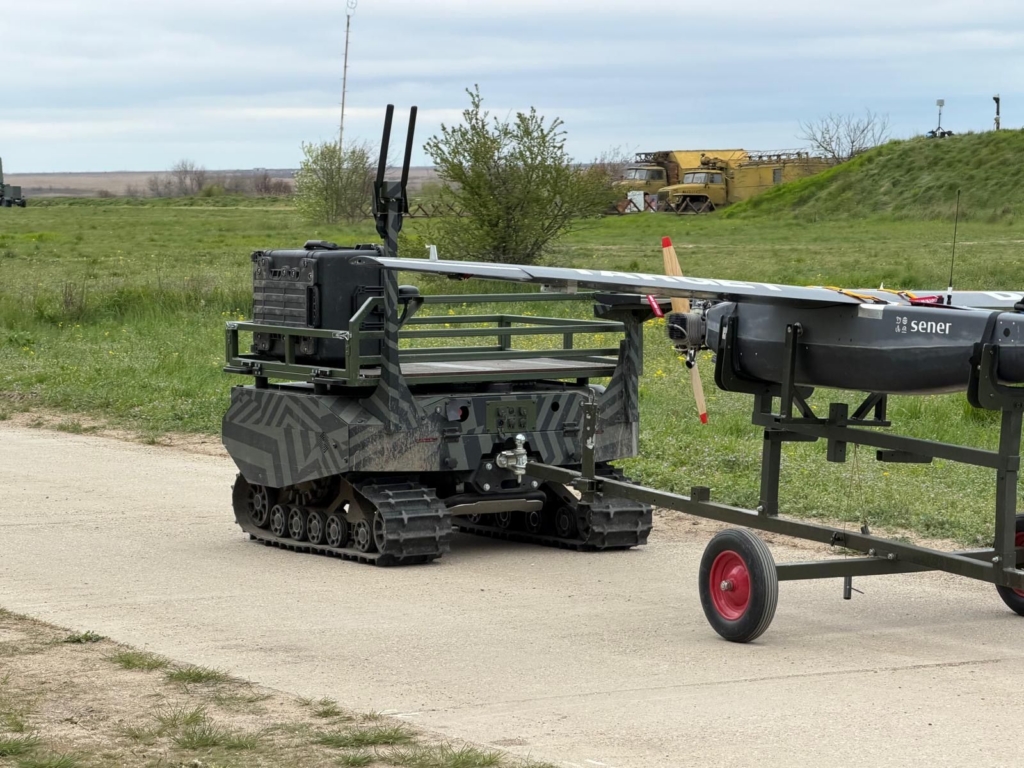 A GEREON UGV configured for logistics operations tows a UAV during the first drill under NATO's Layered Counter-UAS Initiative (LCI-X), which was conducted in Romania as part of Exercise Eastern Phoenix in April 2026. Image: ARX Robotics