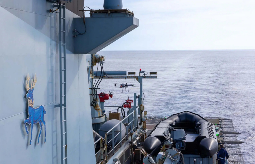 Malloy T-150B drone on HMS Trent in flight