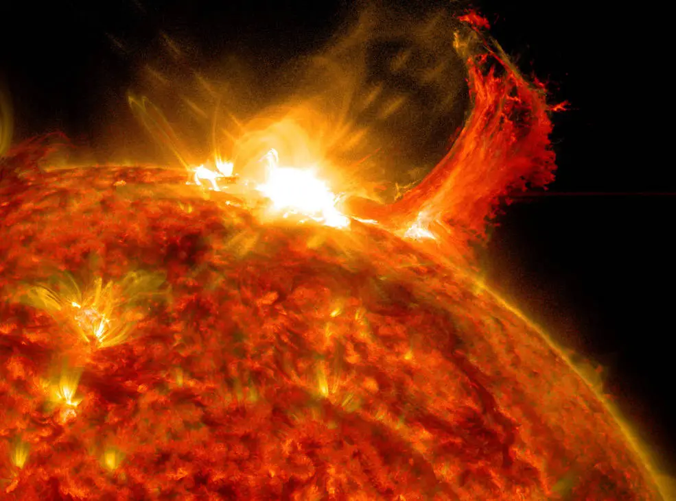On October 2, 2014, NASA’s Solar Dynamics Observatory (SDO) captured a powerful solar flare alongside a coronal mass ejection (CME).
