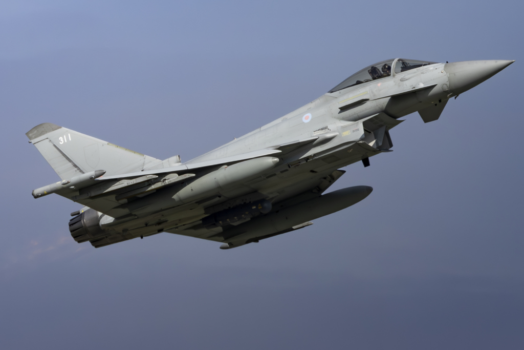 An RAF Typhoon FGR4 (serial ZK311) launches from RAF Coningsby, Lincolnshire, to begin its four-month NATO Air Policing rotation in Romania as part of Operation Biloxi 2026. Image: MOD Crown Copyright/AS1 Ben Webb
