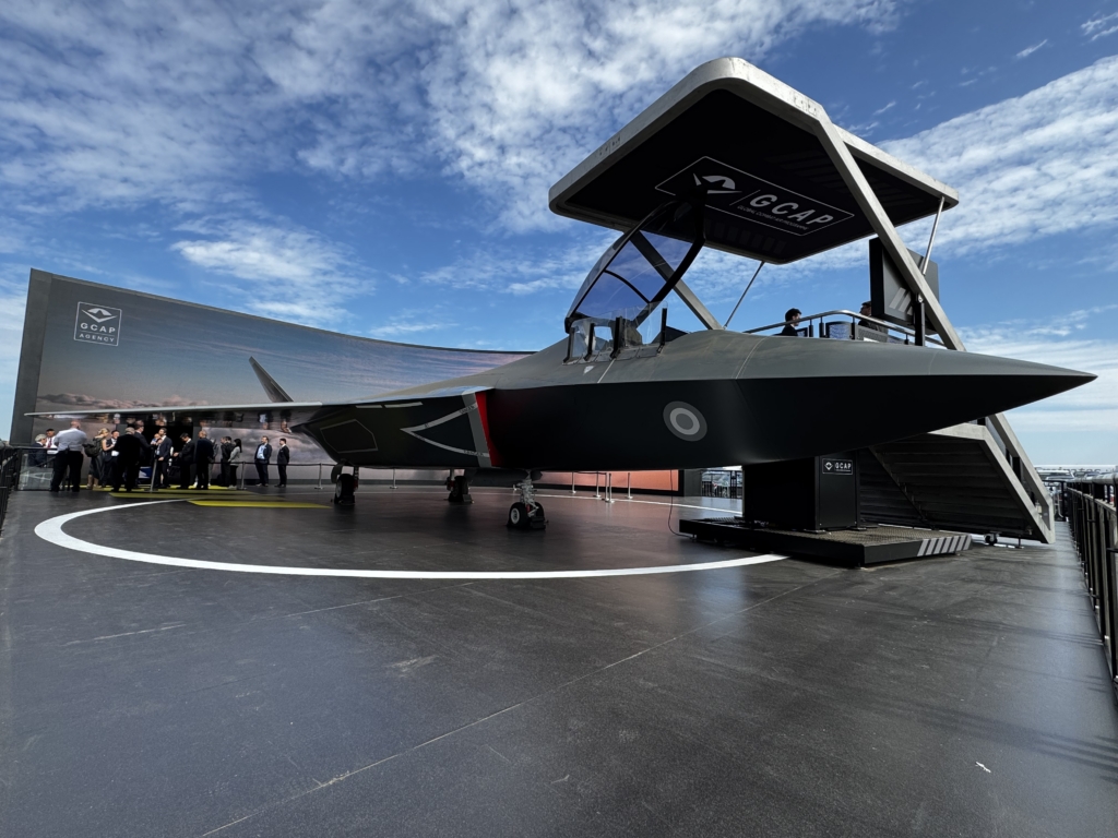 The latest Tempest (or GCAP) mock-up on display outside the Edgewing chalet during FIA 2026. Image: Khalem Chapman