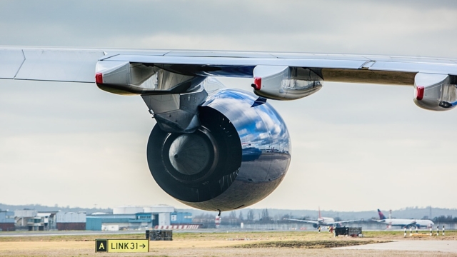 Heathrow Airport, British Airways Airbus A380 engine, Feb 2015