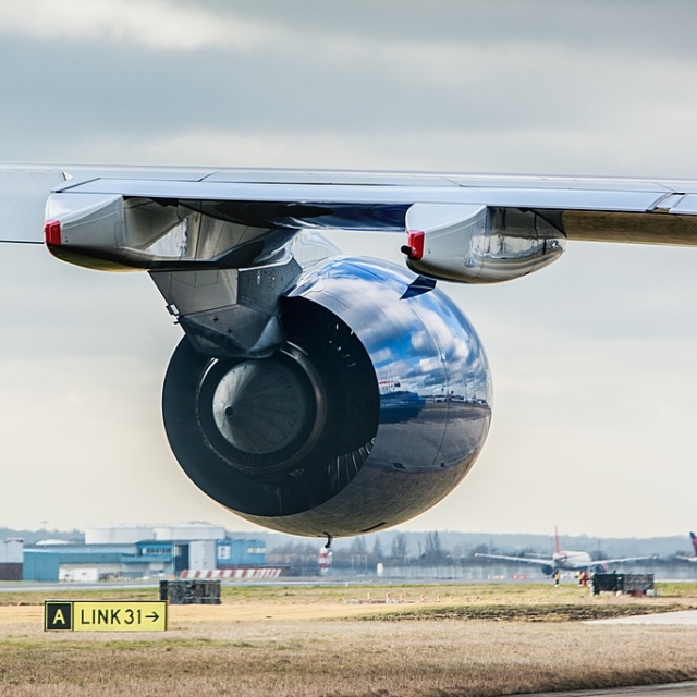Heathrow Airport, British Airways Airbus A380 engine, Feb 2015