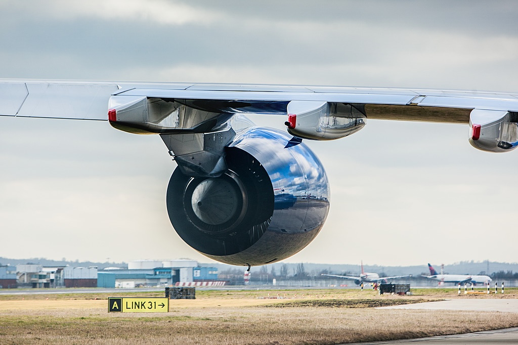 Heathrow Airport, British Airways Airbus A380 engine, Feb 2015
