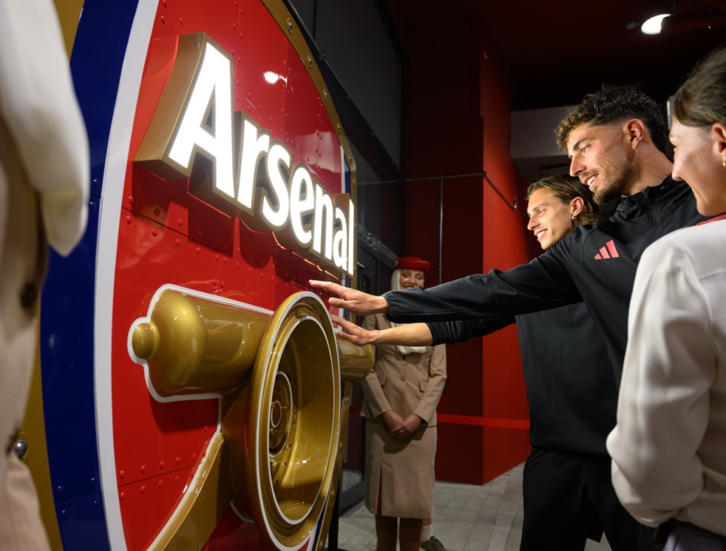 Kai Havertz and Riccardo Calafiori explore the aircrafted arsenal crest
