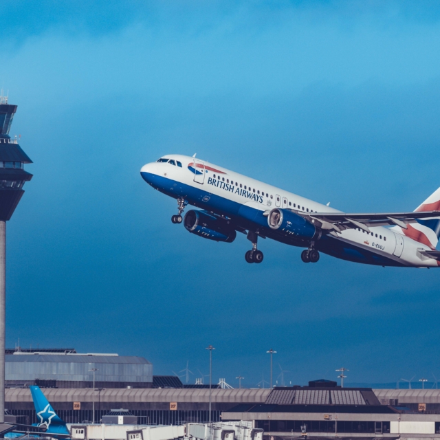 A British Airways Airbus A320-232 takes off from Manchester Airport