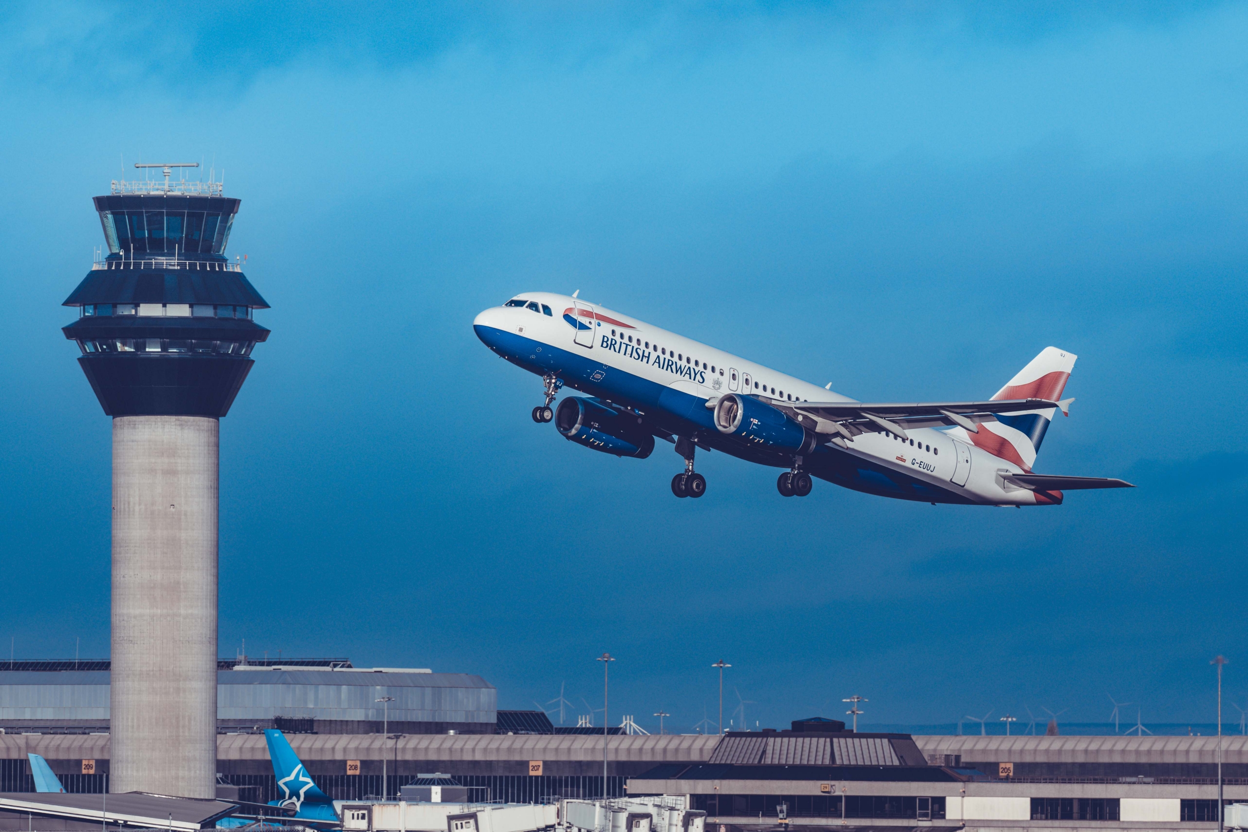 A British Airways Airbus A320-232 takes off from Manchester Airport