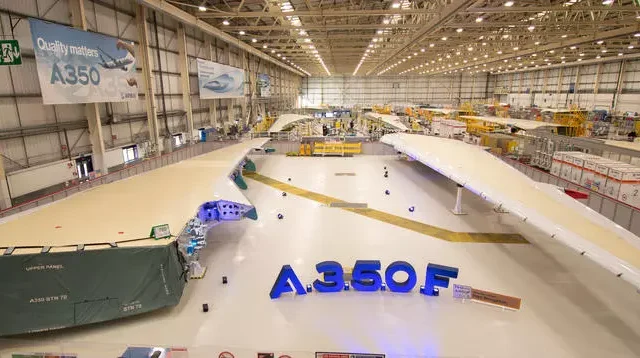Above: First A350F wingset at Broughton. Photo: © Airbus