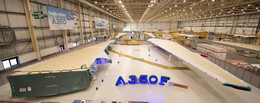 Above: First A350F wingset at Broughton. Photo: © Airbus