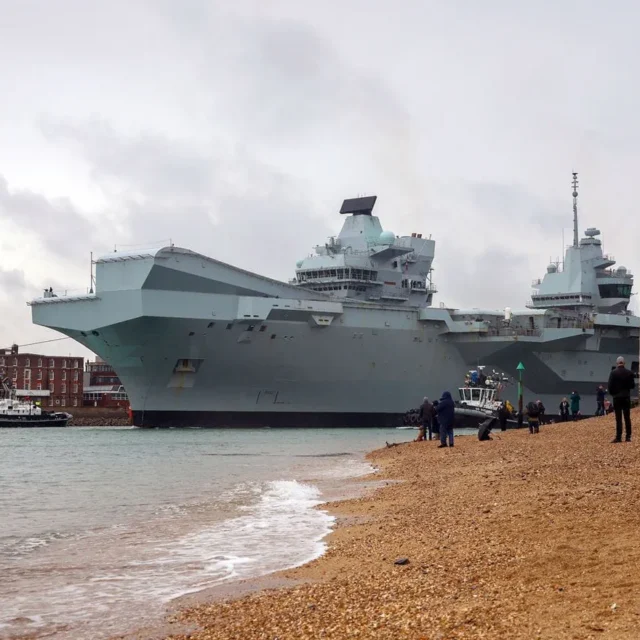 HMS Queen Elizabeth passing Portsmouth Harbour
