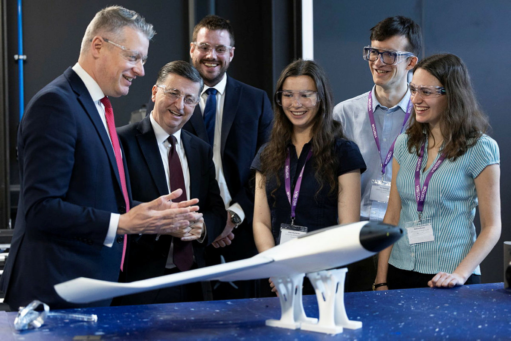The Minister for Defence Readiness and Industry, Luke Pollard MP (left) and Scottish Secretary of State Douglas Alexander (centre left) launch the Defence Growth Deal at the National Manufacturing Institute Scotland in Glasgow on 12 March 2026. Image: MOD Crown Copyright/Rosie Hallam