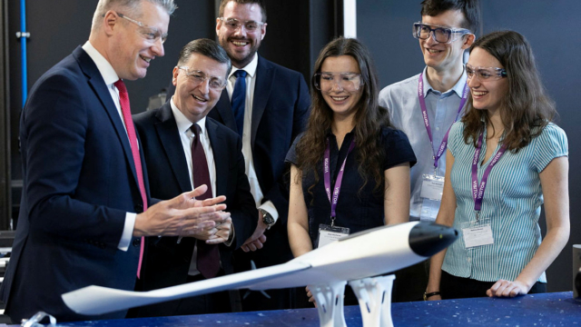 The Minister for Defence Readiness and Industry, Luke Pollard MP (left) and Scottish Secretary of State Douglas Alexander (centre left) launch the Defence Growth Deal at the National Manufacturing Institute Scotland in Glasgow on 12 March 2026. Image: MOD Crown Copyright/Rosie Hallam
