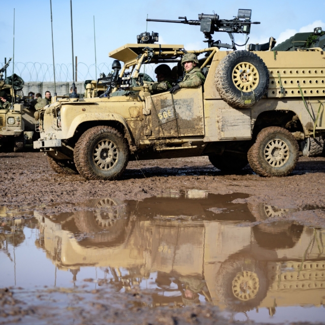 Soldiers from 1st Battalion Welsh Guards in a WMIK Land Rover