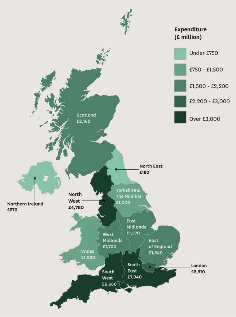 This graphic shows the UK MOD's expenditure with domestic industry by region from 2024-2025. Image: MOD Crown Copyright