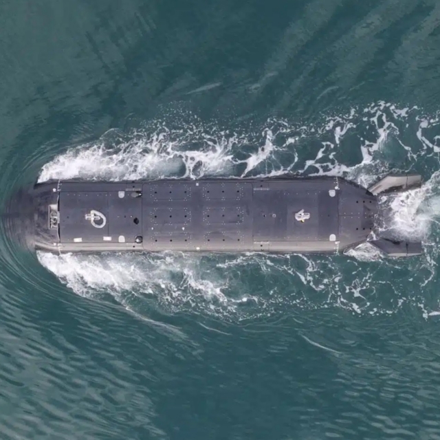 The Royal Navy's experimental XLUUV, XV Excalibur, conducts a trial at sea. Image: MSubs Ltd via LinkedIn