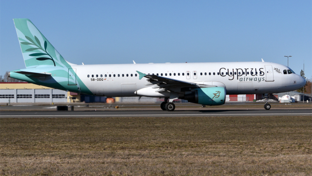A Cyprus Airways Airbus A320 aircraft at Tallinn Airport.