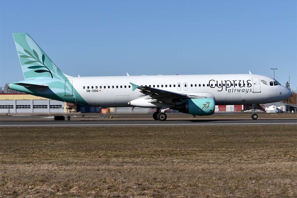 A Cyprus Airways Airbus A320 aircraft at Tallinn Airport.