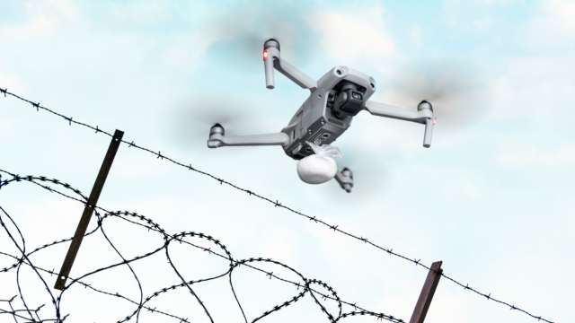 Drone flying over prison perimeter