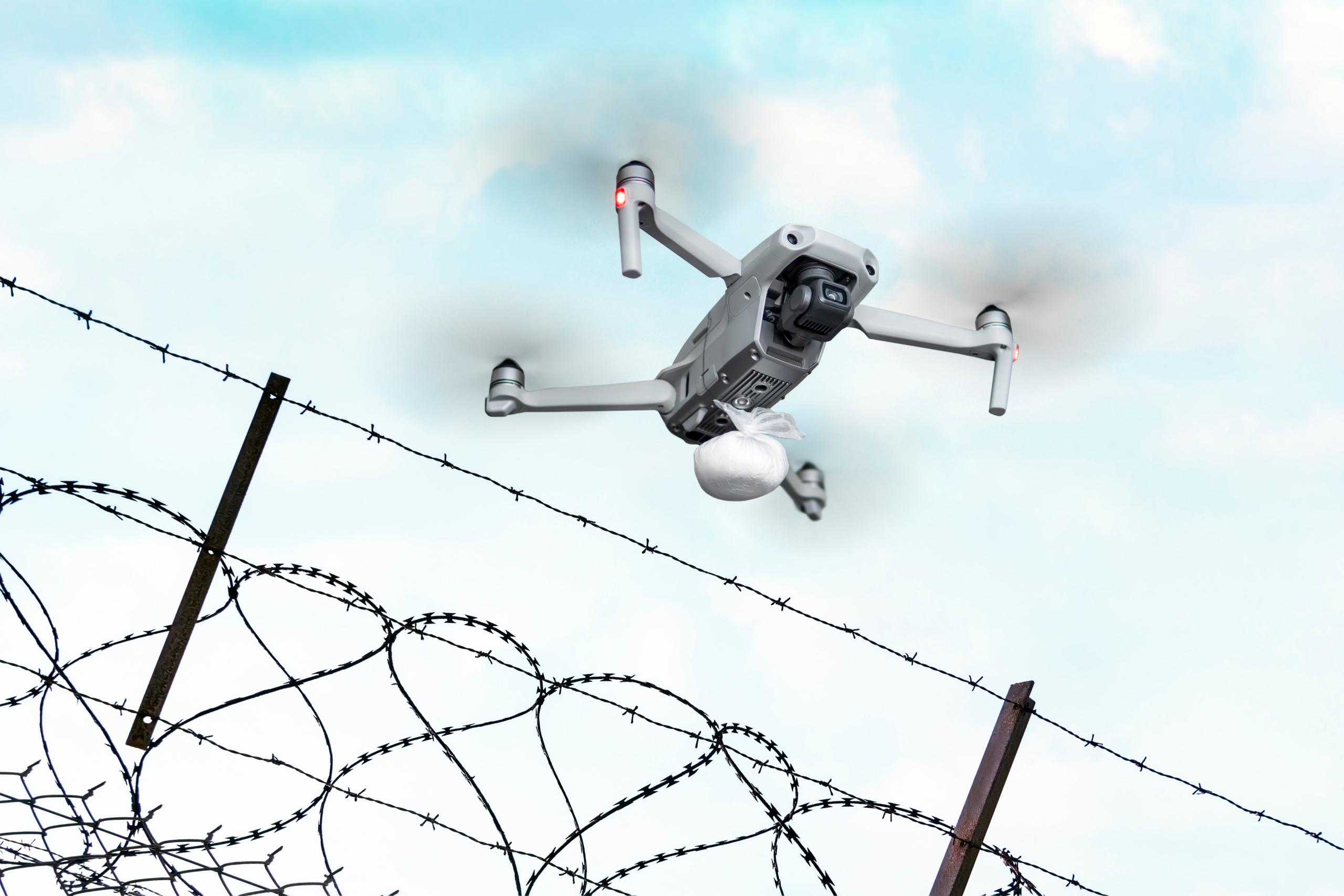 Drone flying over prison perimeter