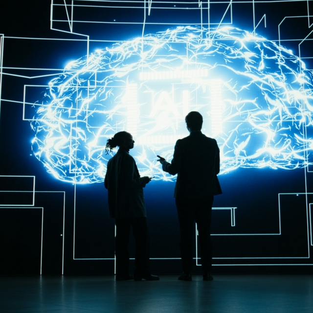 Engineering team implements digital guardrails on autonomous AI agent to limit risk, Teamworking tech startup colleagues apply artificial intelligence safety constraints, brainstorming, camera A.