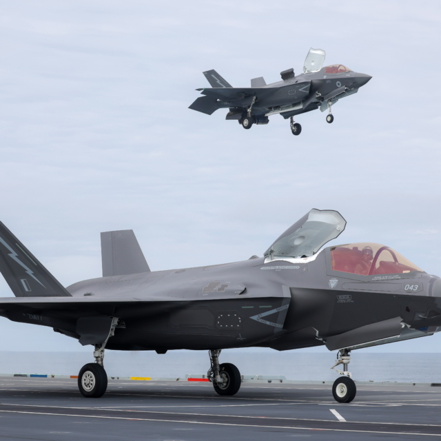 British F-35Bs land back on HMS Prince of Wales (R09) after completing a mission during Exercise Neptune Strike 26-3 on 19 July 2026. Image: MOD Crown Copyright/PO Phot Chris Sellars