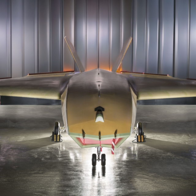 BAE Systems unveiled its first production-standard Brontanax CCA demonstrator during the 2026 Farnborough International Airshow. The platform is expected to completed its maiden flight in 2027. Image: BAE Systems