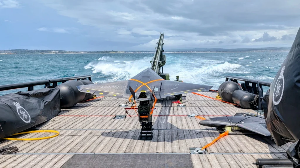 Callen Lenz Nyan drone launching from Royal Navy ship
