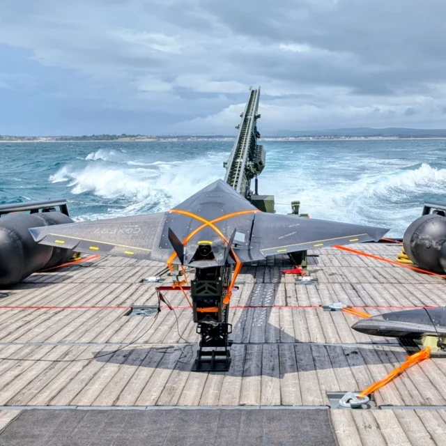 Callen Lenz Nyan drone launching from Royal Navy ship
