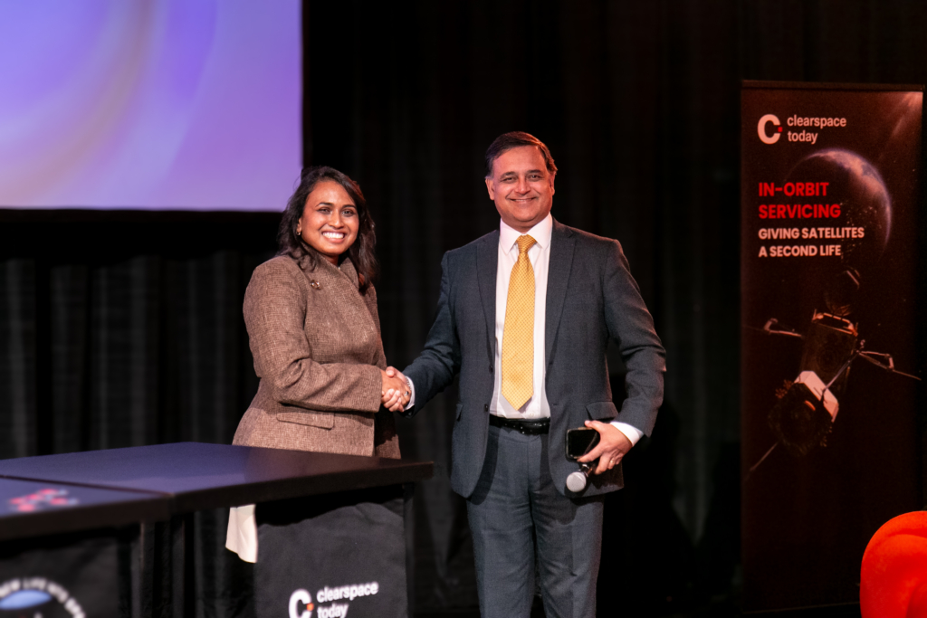 Sabrina Andiappane, Managing Director of ClearSpace Luxembourg and Vijey Thakur, Technical Authority at Eutelsat